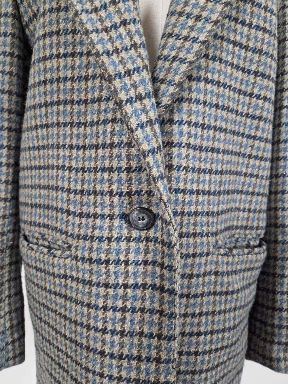 Romanian Houndstooth Oversized Blazer Blue Brown Boxy (c1) - Picture 8 of 12